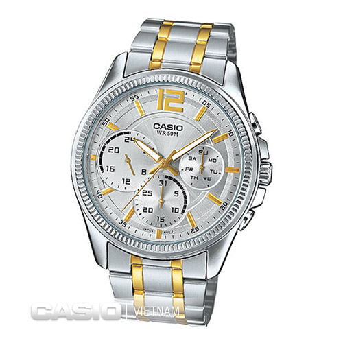 Đồng hồ nam Casio MTP-E305SG-9AVDF Thiết kế 6 kim Mạ vàng Sang trọng